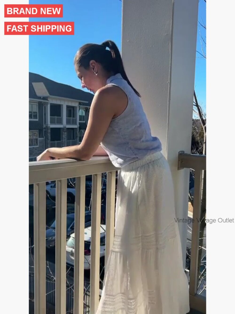 Boho Maxi Skirt with Pockets, Elastic Waist, Lace Tiered A-Line - Picture 7 of 7